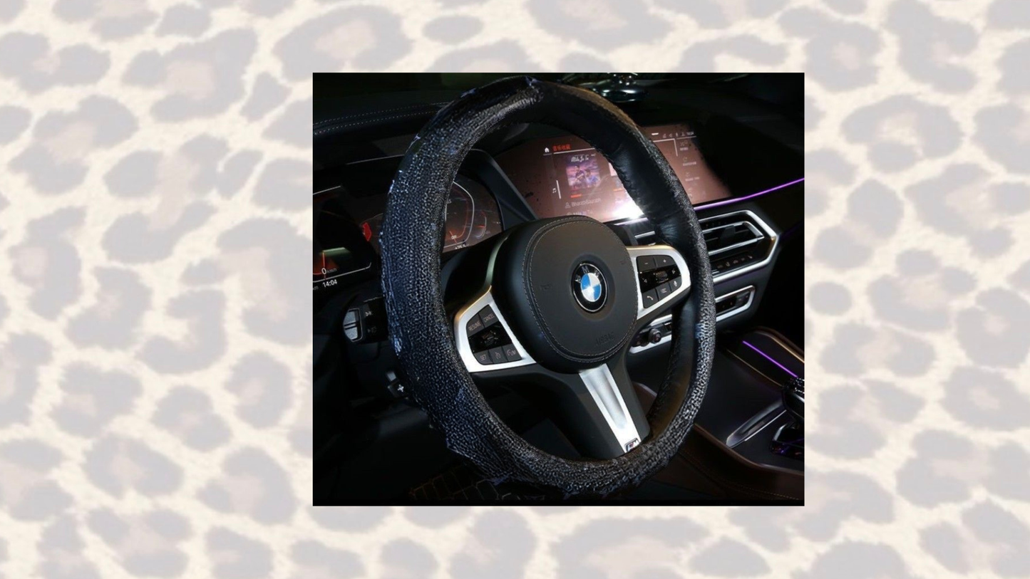 Black and purple steering wheel cover