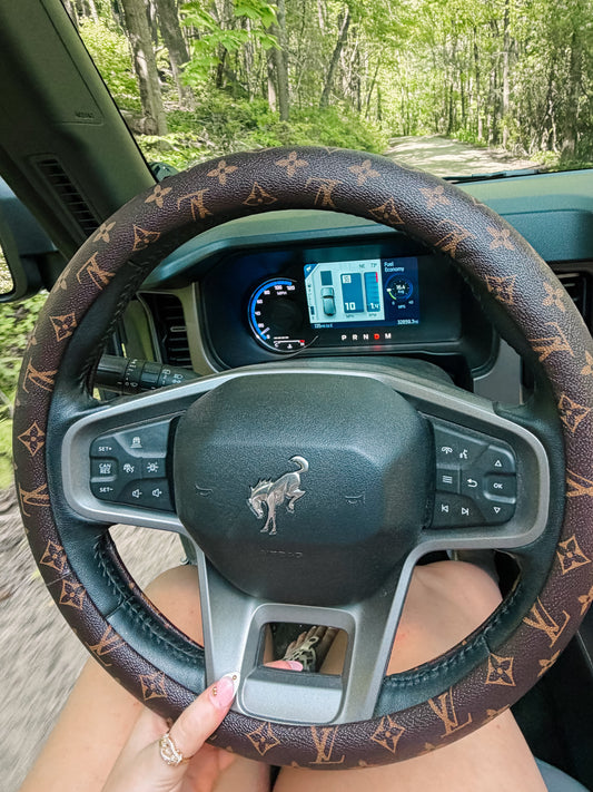 Signature Brown monogram Steering wheel cover - universal fit!